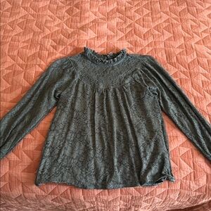 Women’s Green Dress Shirt with Sheer Neck Line